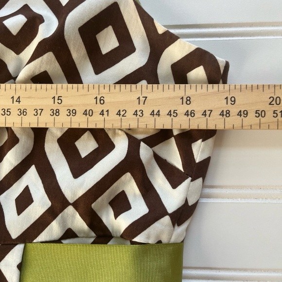 Jessica Howard Women's Sleeveless Dress Brown White Lime Green Sash Lined Sze 12 - Picture 5 of 9